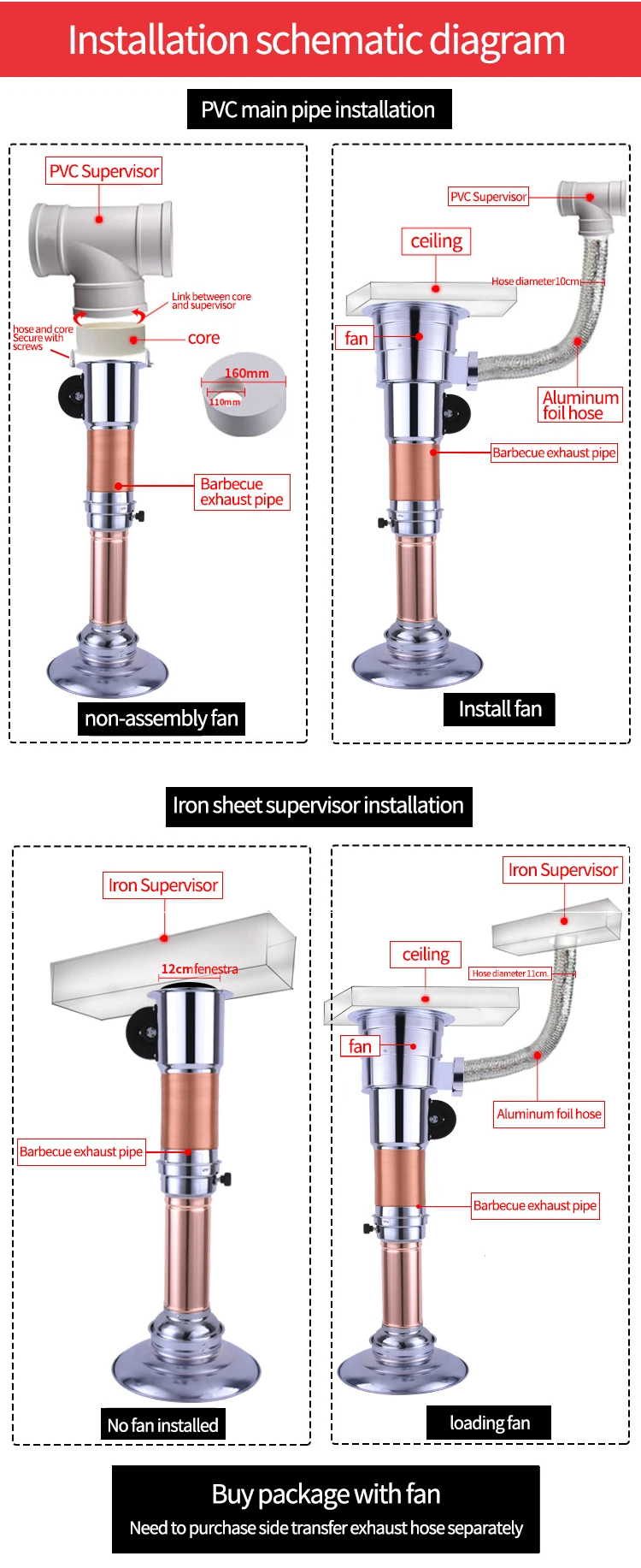 Korean BBQ smoke exhaust hose stainless steel with smoke exhaust fan stainless steel smoke pipe