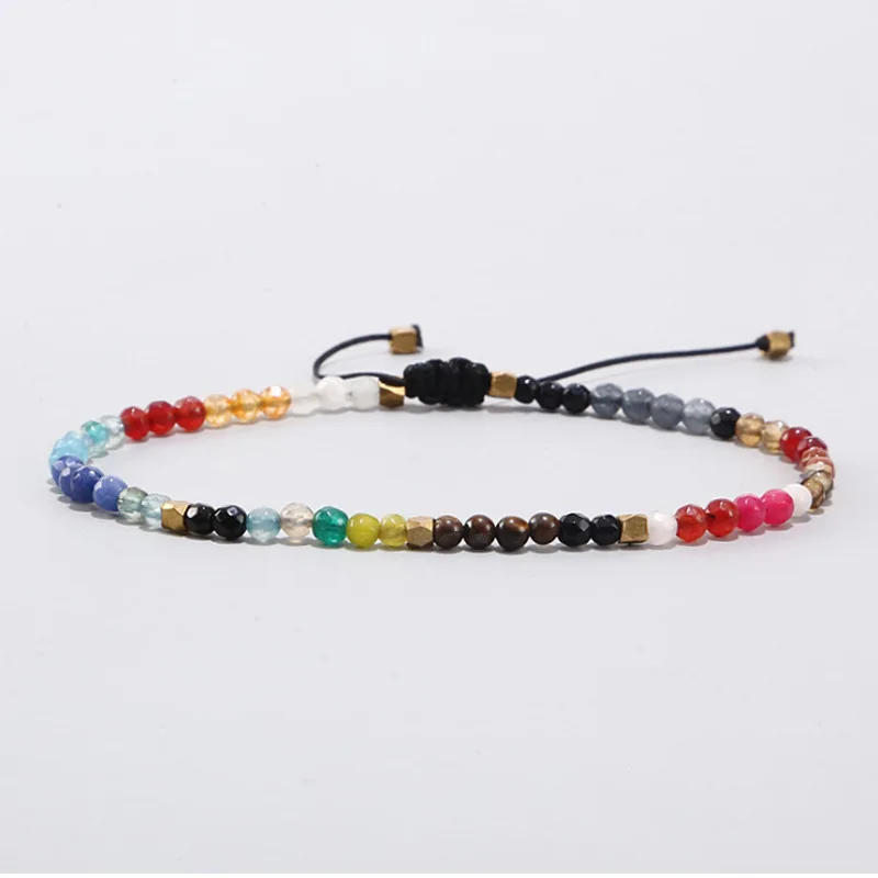 2021 Boho Wholesale 12 Sodiac Colorful Beads Adjustable Bracelet Spacer Bead 4mm Natural Stone Beads Braided Bracelet