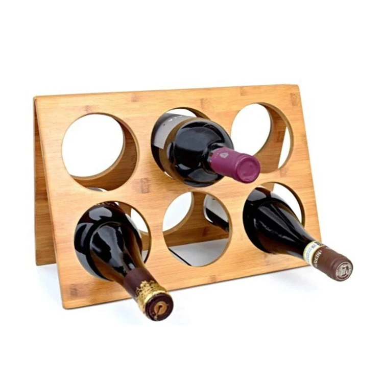 Premium bamboo wine rack - fits six wine bottles - high end quality with 100% natural bamboo wood grain
