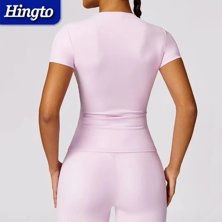 Women Training Fitness Sports Crop Tops Compressed Short Sleeve Yoga Tshirt High Round Neck Tight Blank Skinny Tshirts For Women
