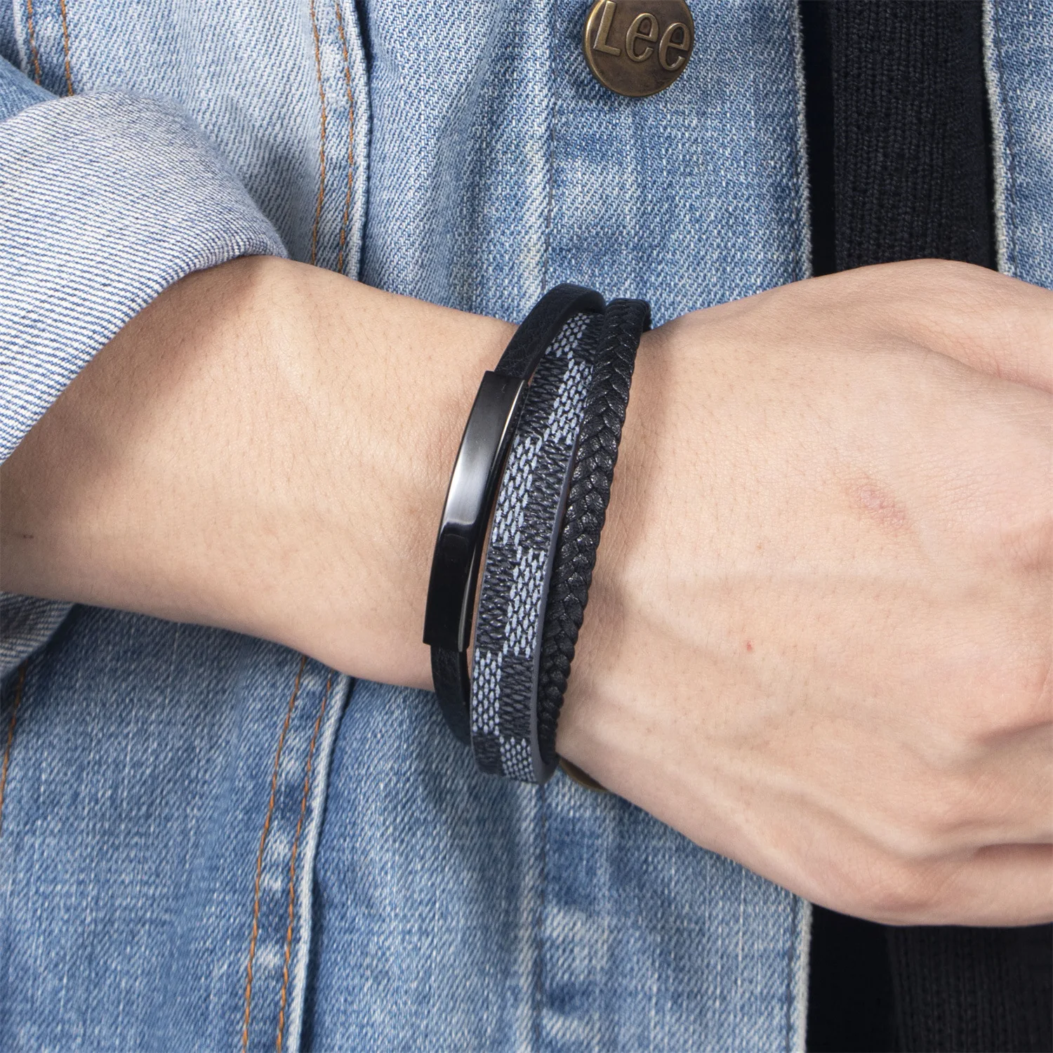 Pulsera Fashion Customizable Men Leather Bracelets Multilayer Black Brown Custom Bracelet Jewelry