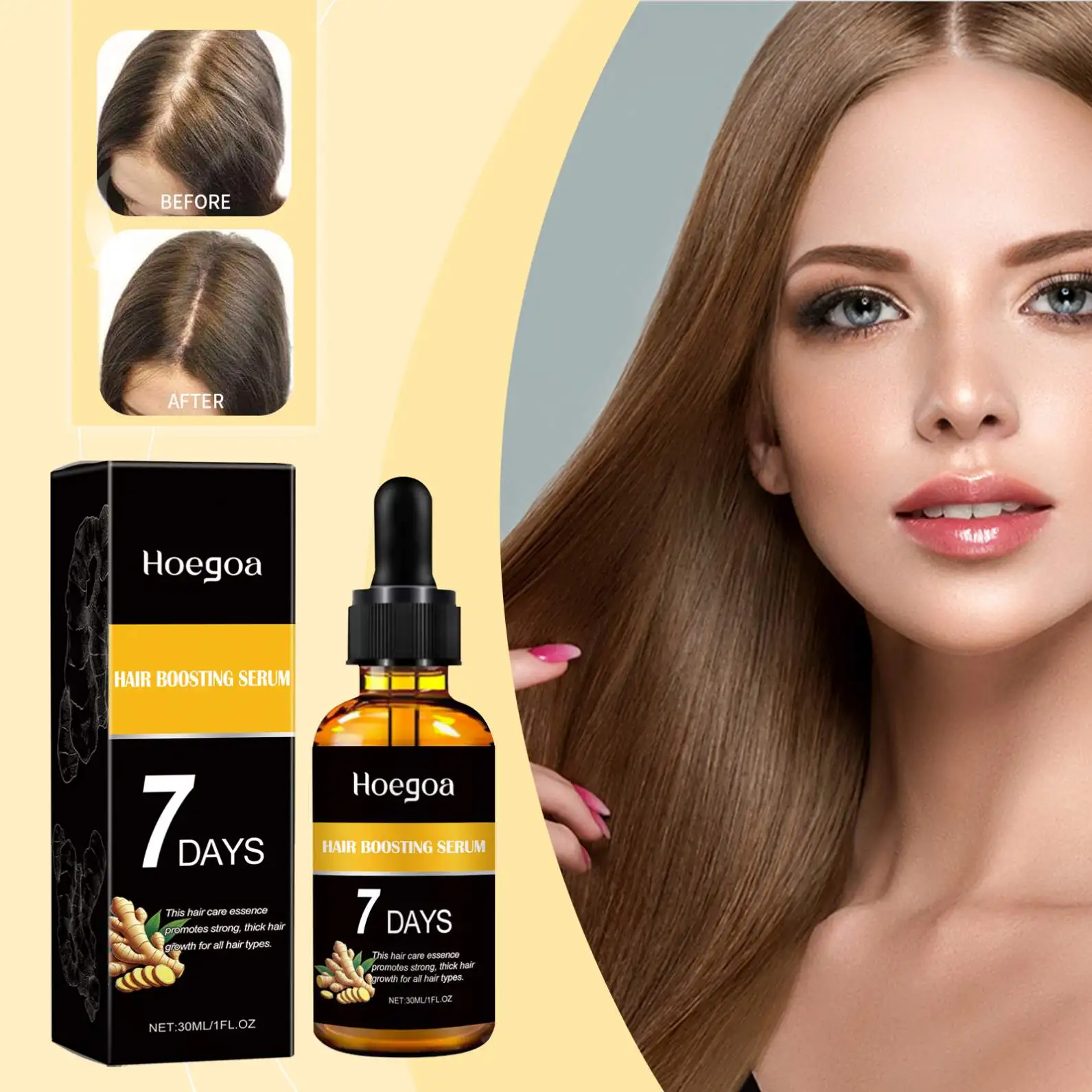 HOEGOA Wholesale Private Label Natural Ginger Hair Care Essence 7 Days Strengthen Thickening Hair Nutrient Solution Growth Oil