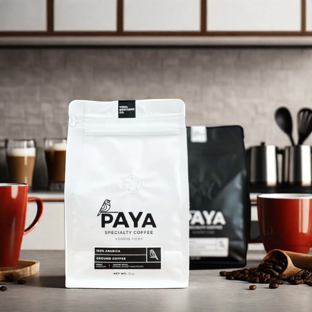 AT PACK Black White Kraft 250g Flat Bottom Coffee Bag With Zipper And Valve Bolsa Para Cafe Coffee Packaging Coffee Bean Package