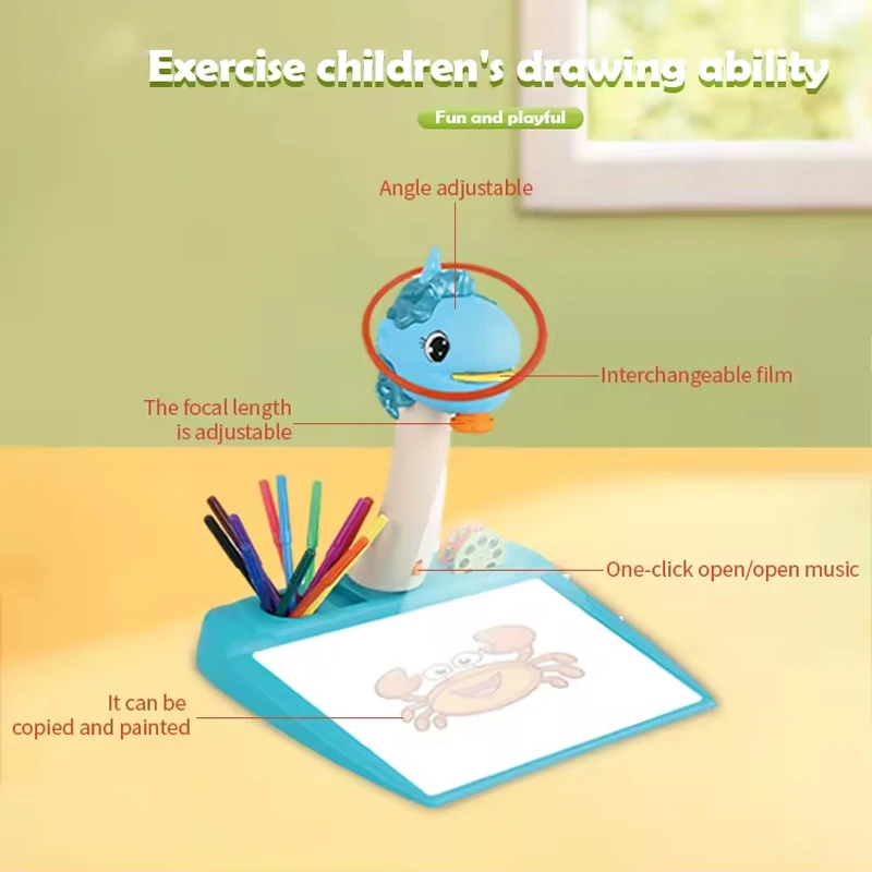 2 IN 1 Multifunctional Music Smart Drawing Projector Table Projection Painting Educational Toys for Kids