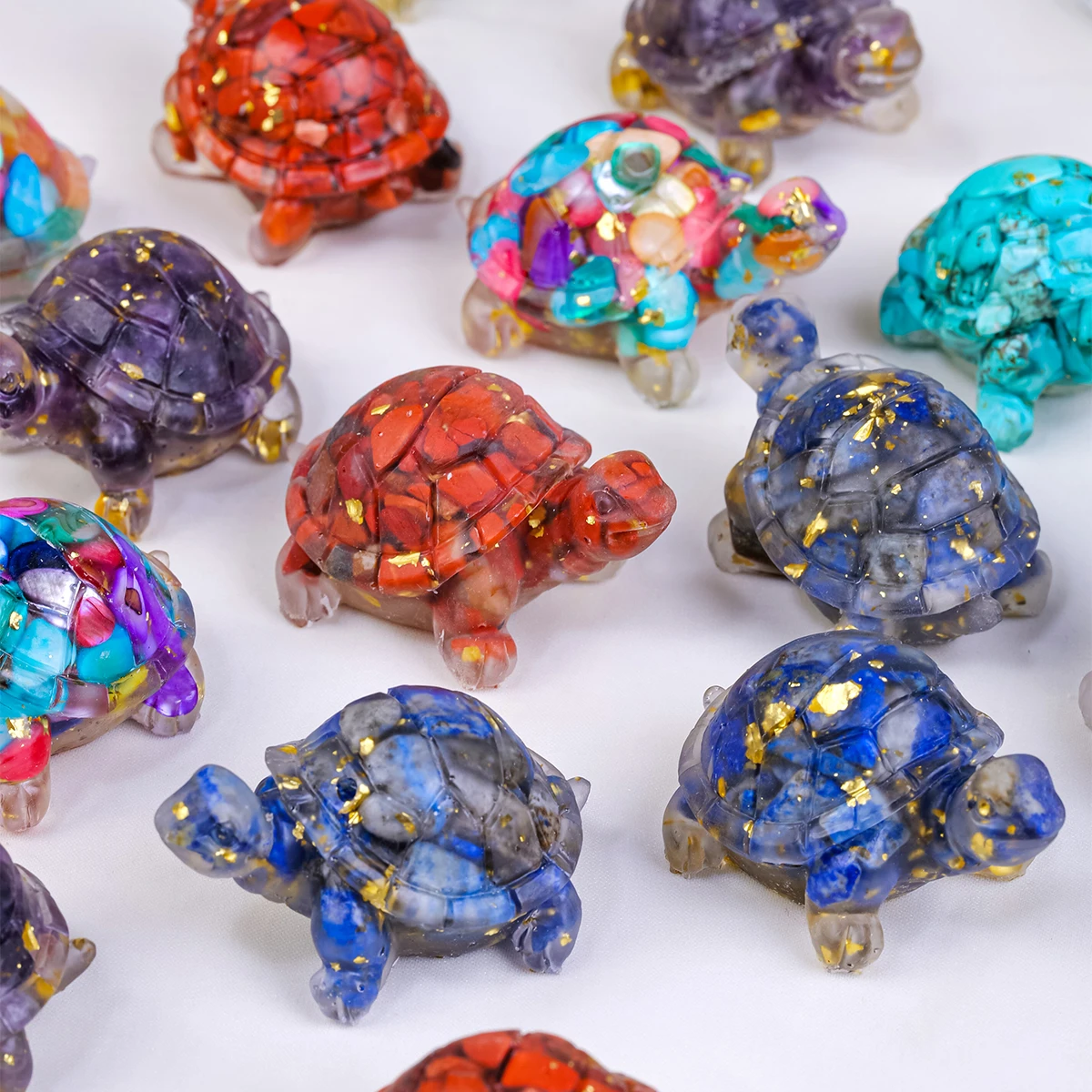 Wholesale Natural Healing Crystal Rose Quartz Epoxy Animals Crafts Carved Resin Gravel Tortoise For Decor