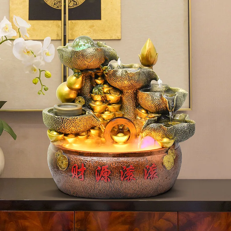 Indoor Bowl Shape Resin Water Fountain With LED Lighting Resin Gardens Waterfall Streams Fountains Water Indoor Fountain