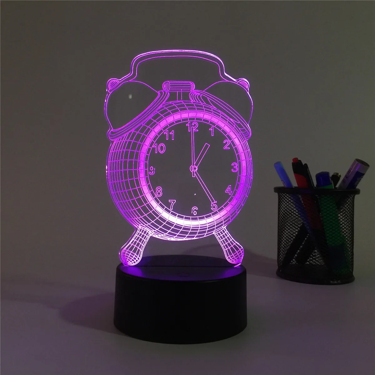 Acrylic 3D Illusion Alarm Clock Shape LED Remote Control Decorative Night Light