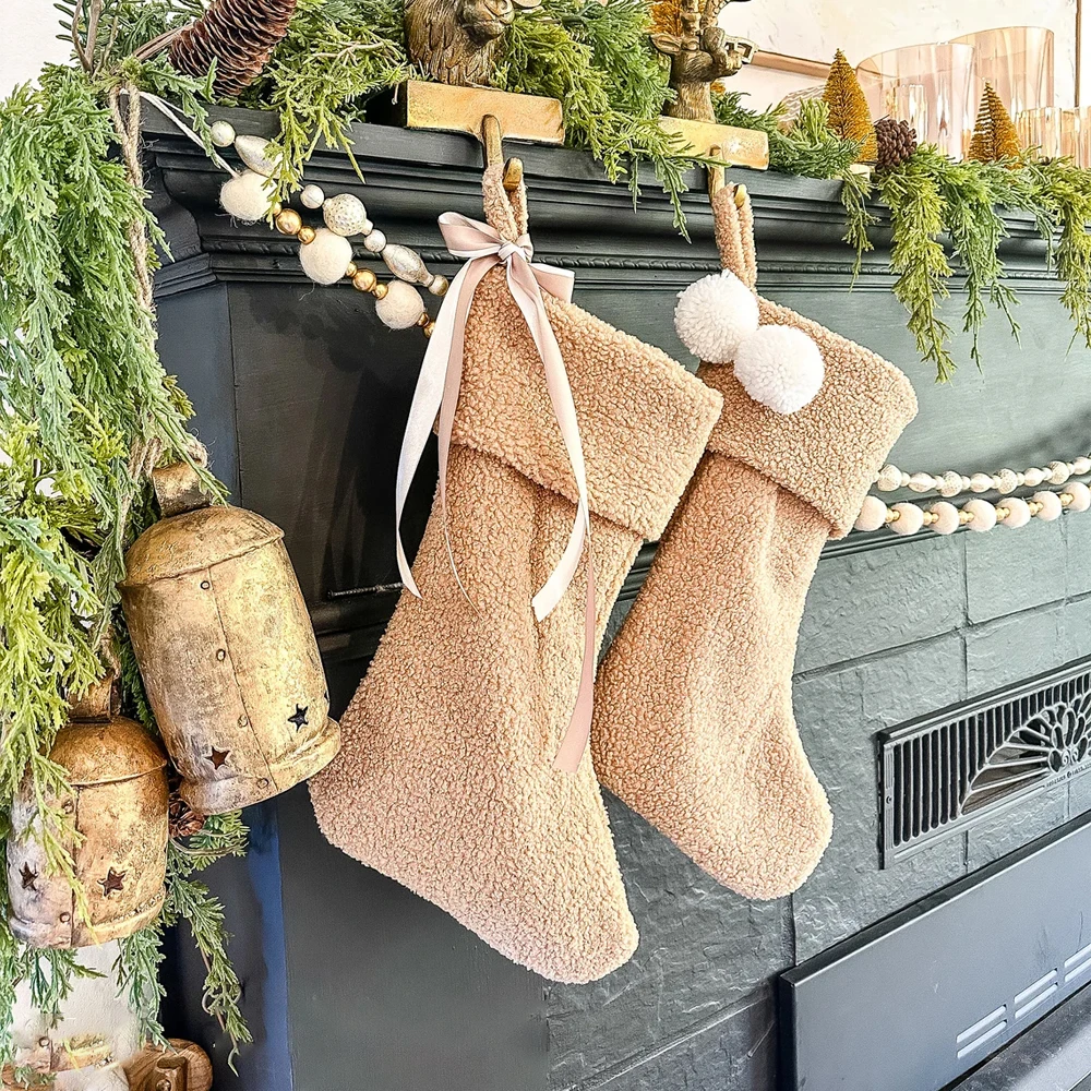 New Arrival Cute  Custom Amazing Wholesales Fleece Christmas Stocking With Pom Pom