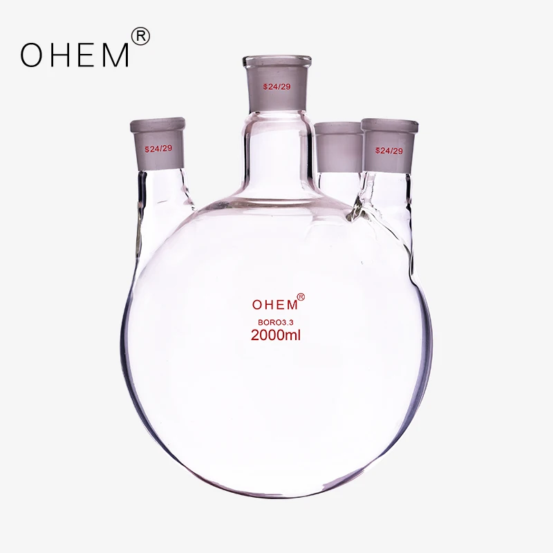 lab use 2000ml 4 Necks spherical 24# connector glass Round Bottom Boiling Flask Quartz Glass Flask