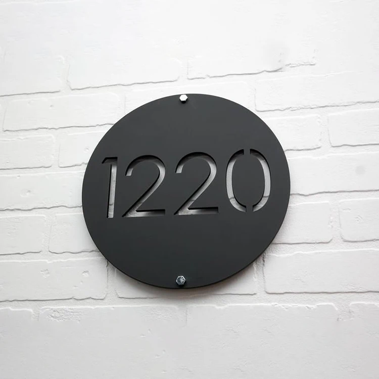 Custom Cutting Round Metal Address Plaque Circle Black Stainless Steel House Numbers Address