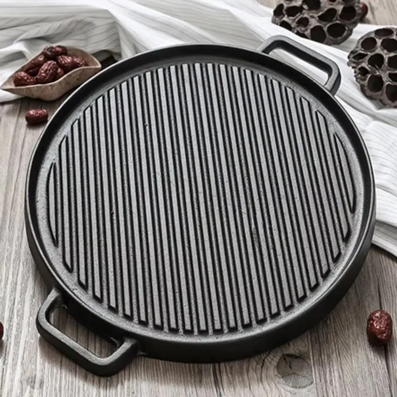 Round grill pan Korean barbecue pan Medical stone iron plate cooking induction cooker non-stick frying pan outdoor camping
