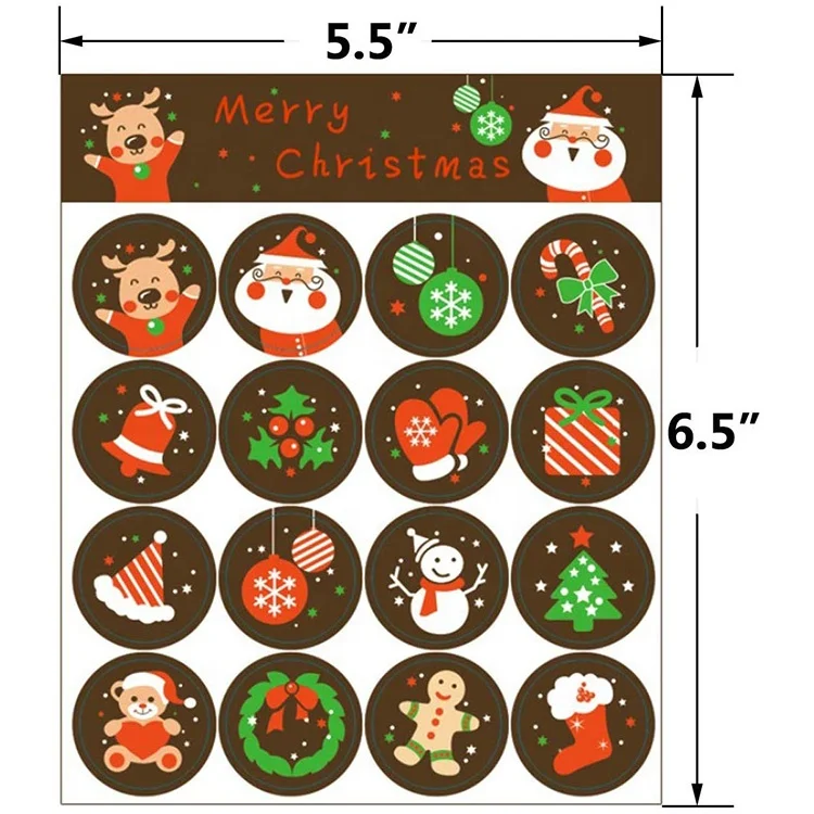 Custom Self Adhesive Paper Round Merry Christmas Sticker Labels for Present Gift Bag Box Packaging Seal