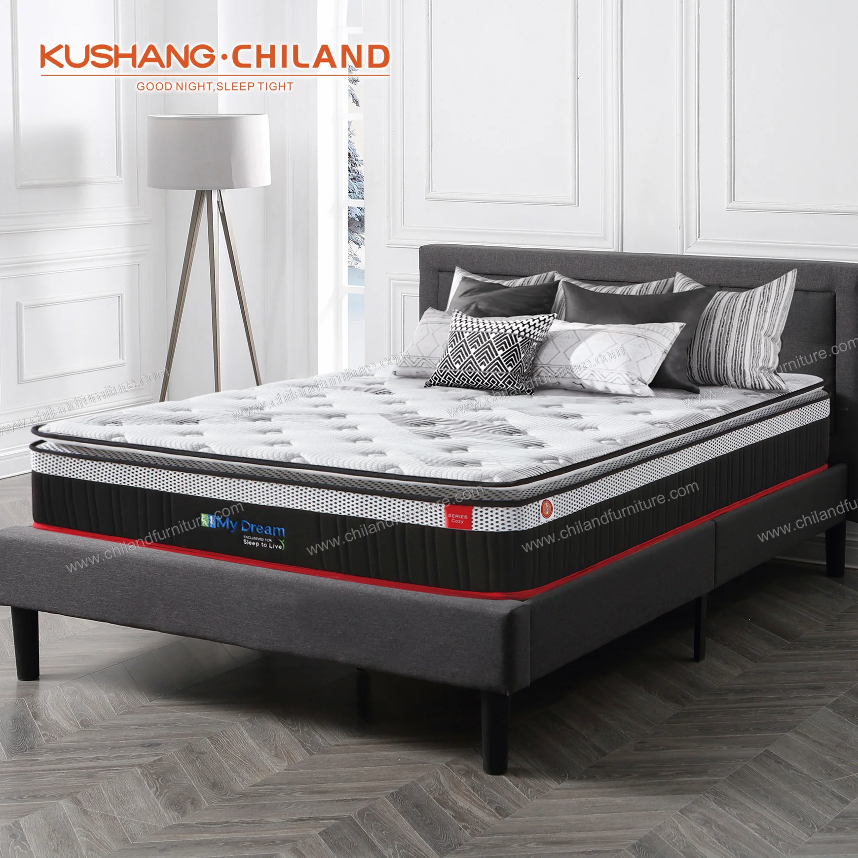 OEM Chiland roll up pocket pillow top luxury hotel king queen size bed latex memory foam spring mattress in a box