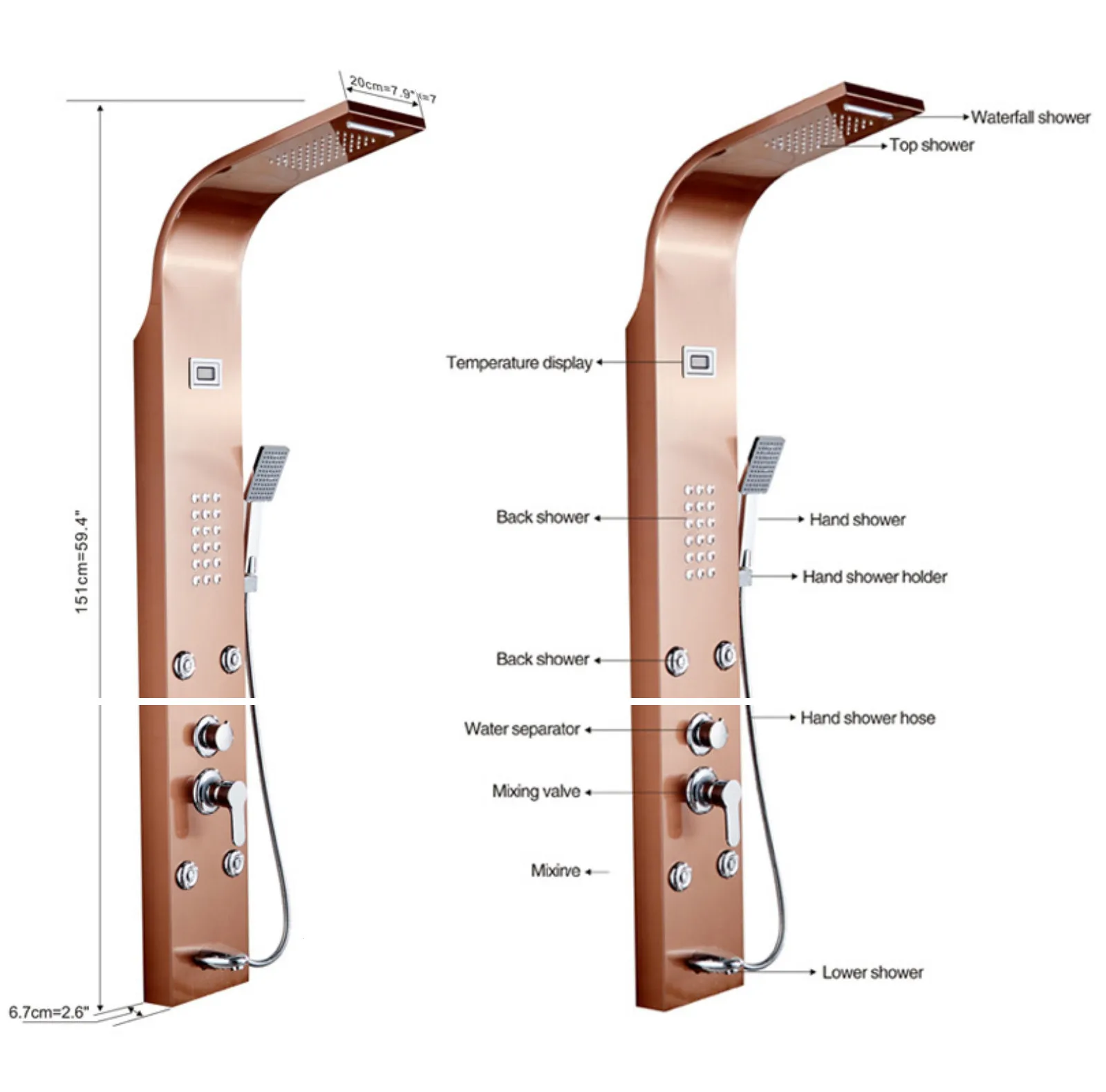 2022 ACE thermostatic innovative smart thermostatic bathroom stainless steel waterfall wall shower panel