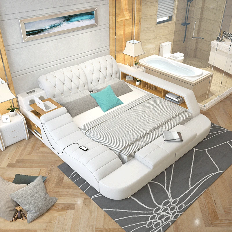 Modern Luxurious Wholesale Multi-Functional Smart Leather Bed Massage And Tatami Double King Size Bunk