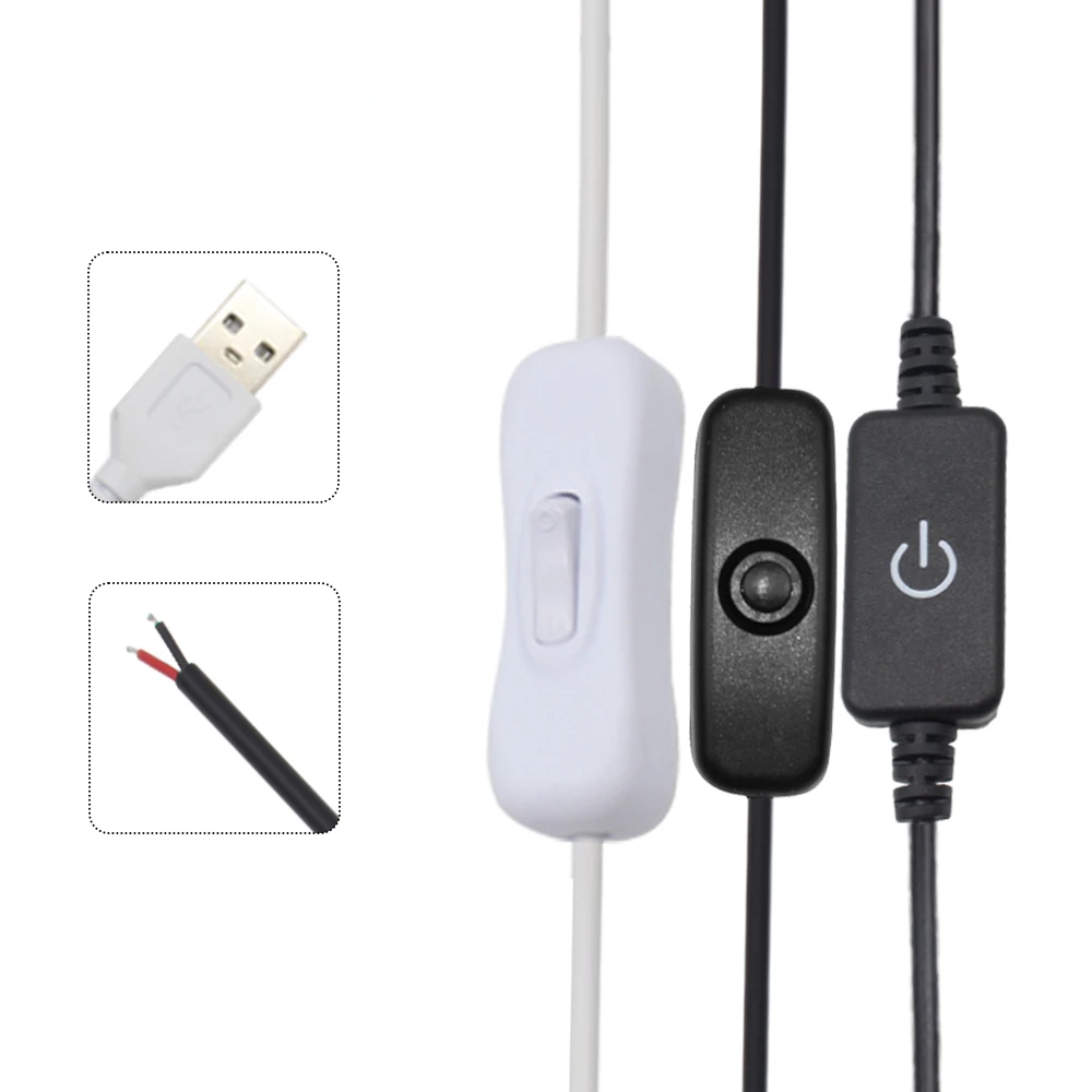 304 501 On Off Light Inline Switch DC 5V 1M USB Power Cords Charging Male Cable Touch Button Extension Dimmer Cord for LED Strip