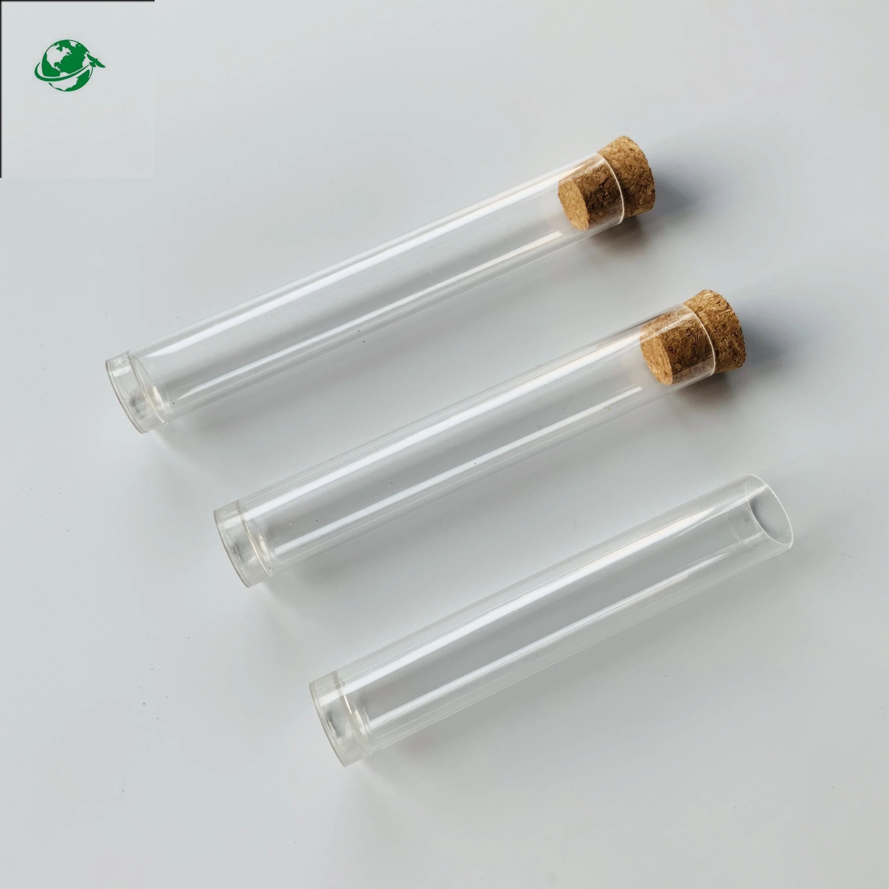 Custom 16 mm 18 mm plastic test tubes Testing cylinder shape with cork stopper for gifts packaging