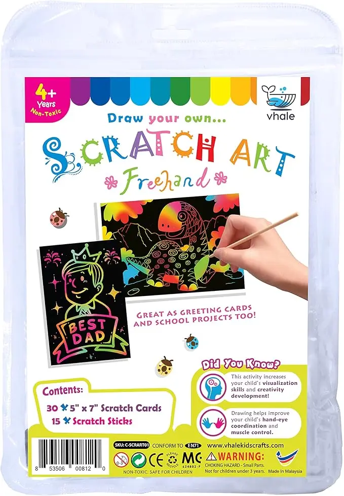Rainbow Magic Scratch Paper Art Set with Stencils Wooden Stylus for Kids Party Game Activities DIY Project Paper Craft