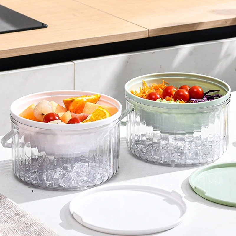Multifunction Stackable Portable Chilled Furit Vegetable Salad Dip Bowl Cold Serving Dish With Lid And Handle