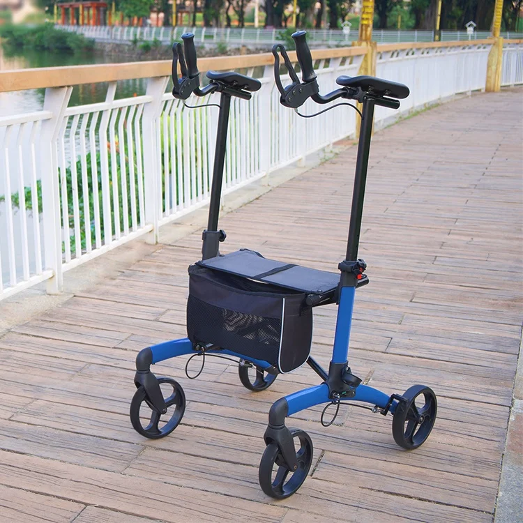 Medical Supplies Portable Outdoor Rollator Height Adjustable Rollator Aluminum Stand Up Rollator With Four Wheels For Elderly