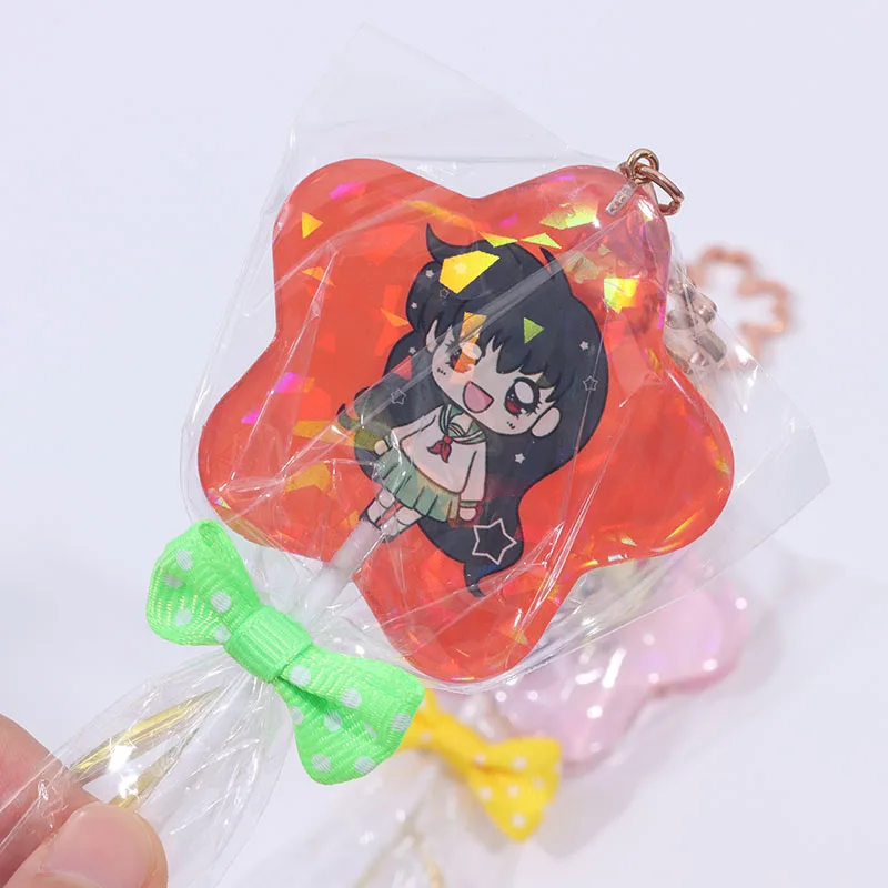 Vigreat Custom Cute Keychain Lollipop Transparent Double Side Candy Keychain Epoxy Hologram Acrylic Charms Lollipop Keychain