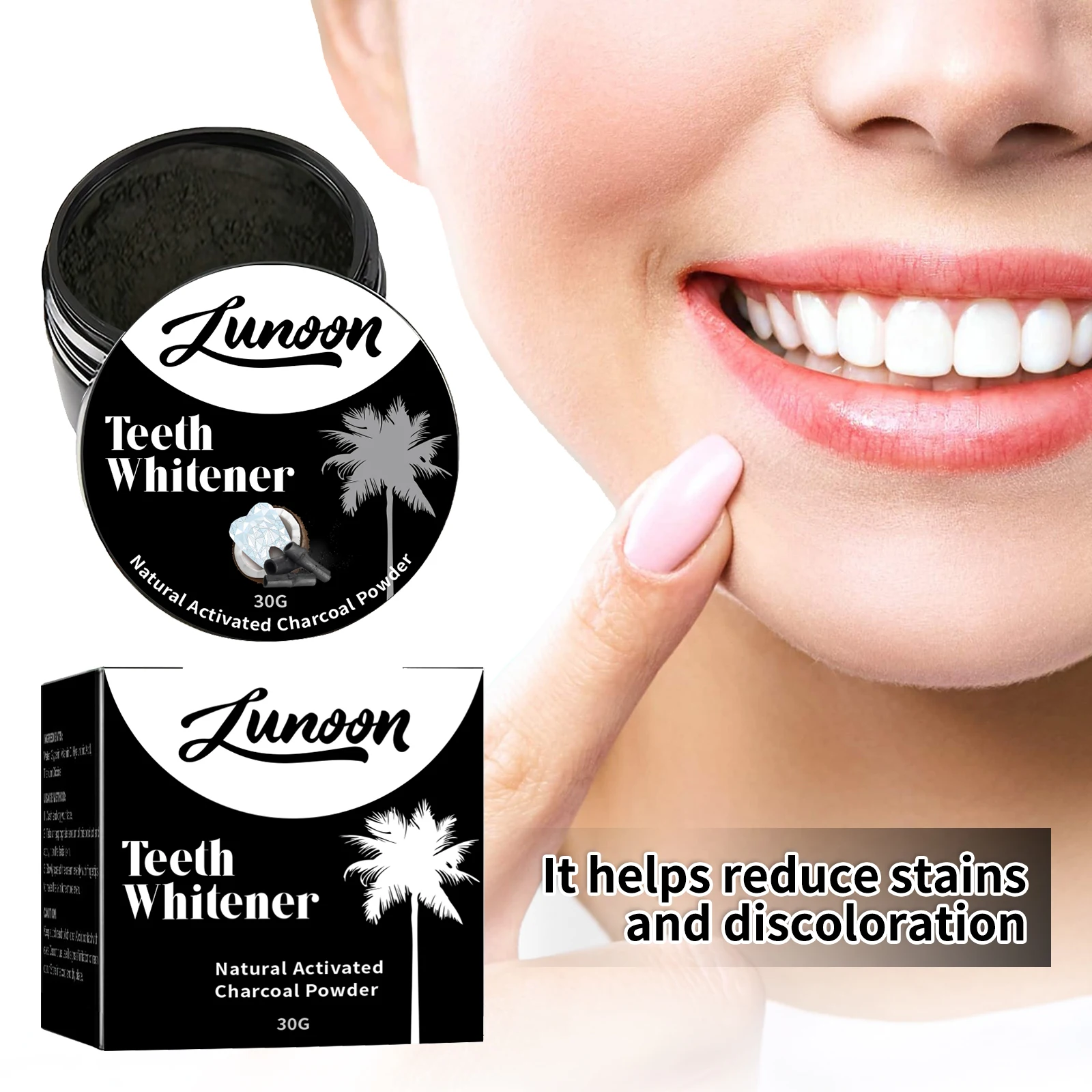 LUNOON Natural Activated Charcoal Powder Natural Tooth Powder for Deep Clean Fresh Breath 30g