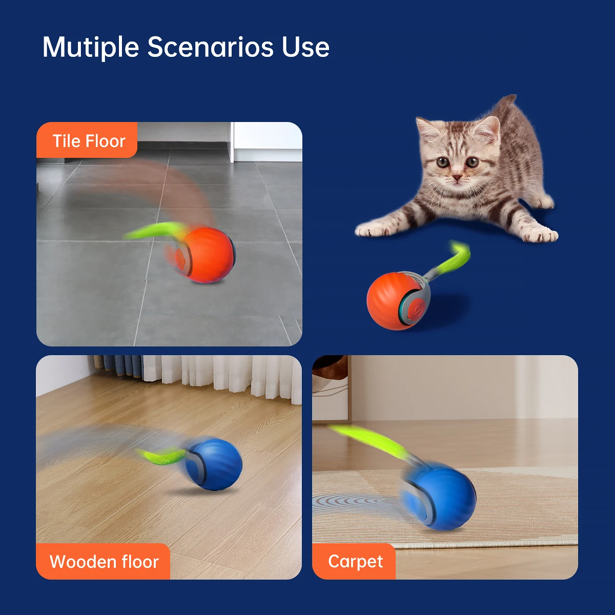 Automatic Self Mobility Active Rolling Electric Rechargeable Smart Cat Ball Toy with Feather Teaser