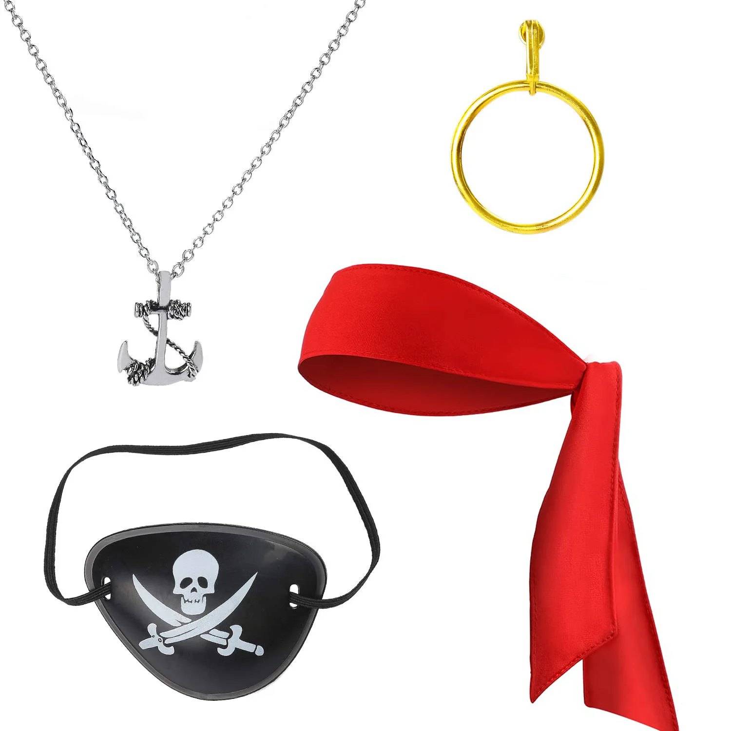 LP Halloween costume party Captain Jack Sparrow bracelet skeleton prop Pirate pendant eye patch bandana Earring compass