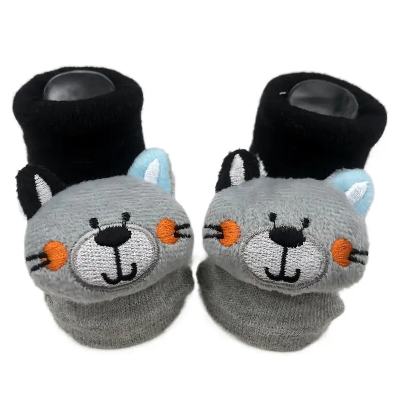Cute Infant Baby  Printed Rattle Socks Cotton Toddler 3D Animal  Baby Socks With Toy And Rattle