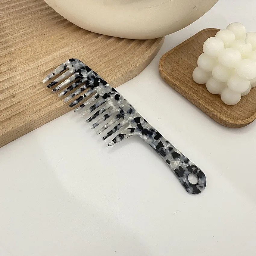 Factory Custom Logo Portable Anti Static Detangler Acetic Acid Leopard Marble Wide Tooth Comb Cellulose Acetate Hair Comb