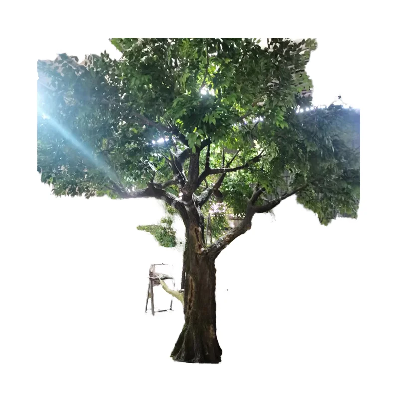 Durable 4m Large Artificial Green Banyan Tree Indoor Decorative Fiberglass Ficus with PE Silk Material High Assurance Room Decor