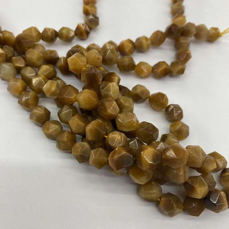 Tiger Eye Natural Semi-precious Stones  8 mm  Golden Dyed Faceted Polygonal Cut Beads For Jewelry Making