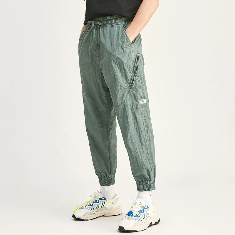 SABIN custom made fashion elastic waist drawstring windproof men loose fit sport nylon fleece functional cargo jogger sweatpants