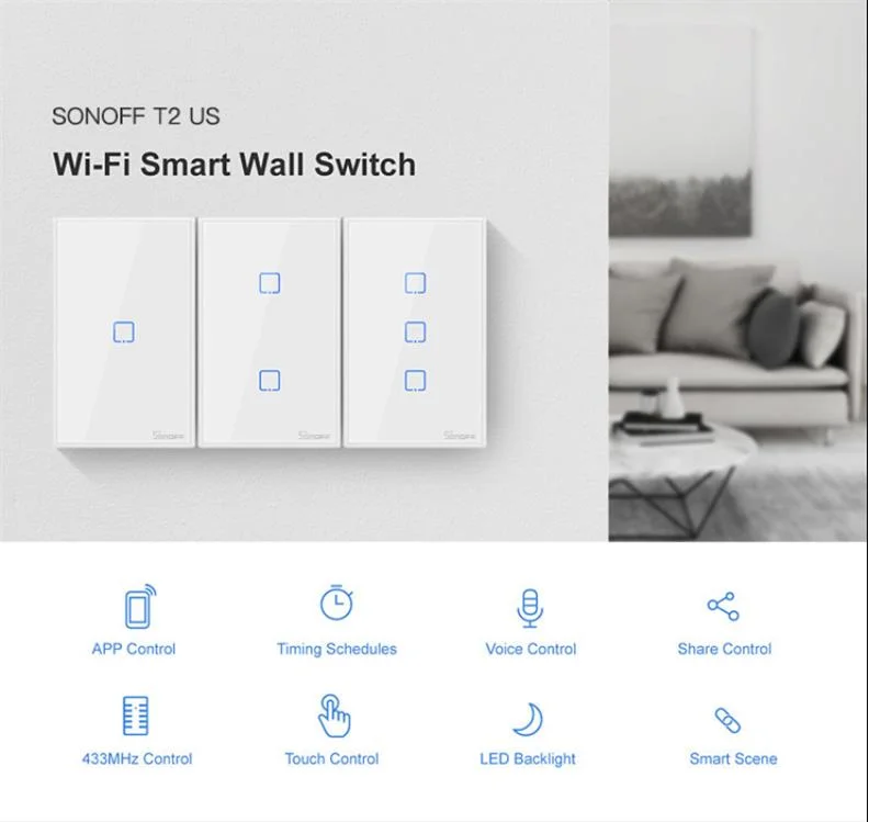  Оригинальный Sonoff T2 стандарт сша 1/2/3 комплект сенсорный настенный wi-fi переключатель для умного дома с радиочастотной функцией дистанционного управления из закаленного