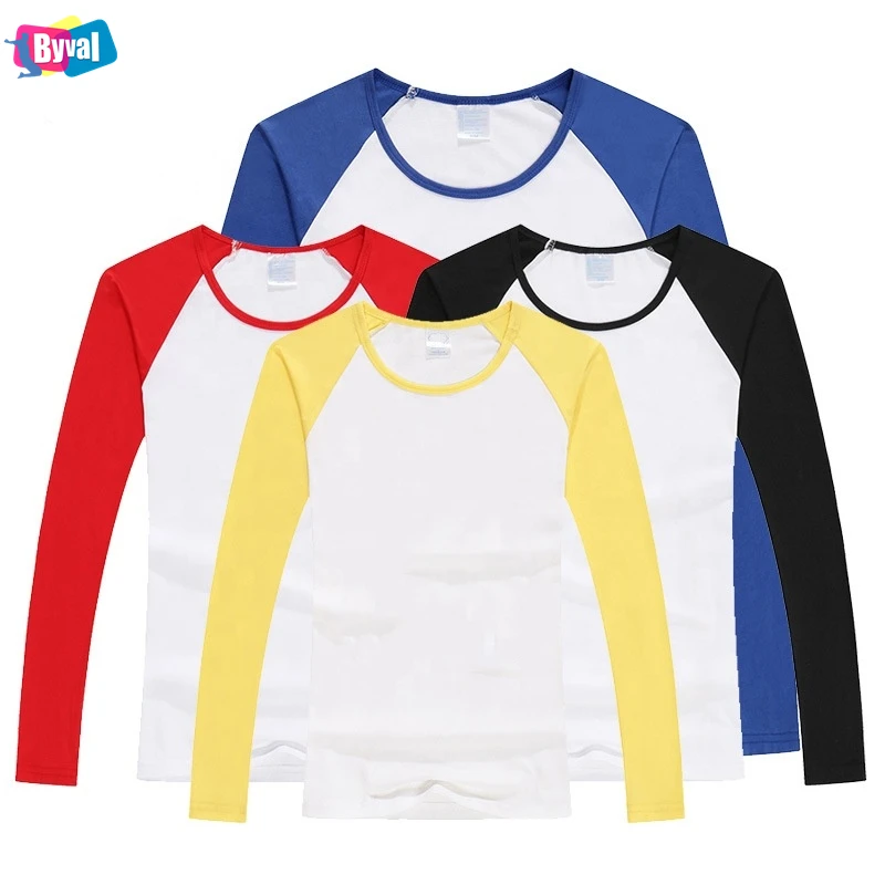 Wholesale Raglan O Neck Long Sleeve Shirt Custom Logo Print Pullover T-shirt Advertising Shirt Color Stitching T-shirt