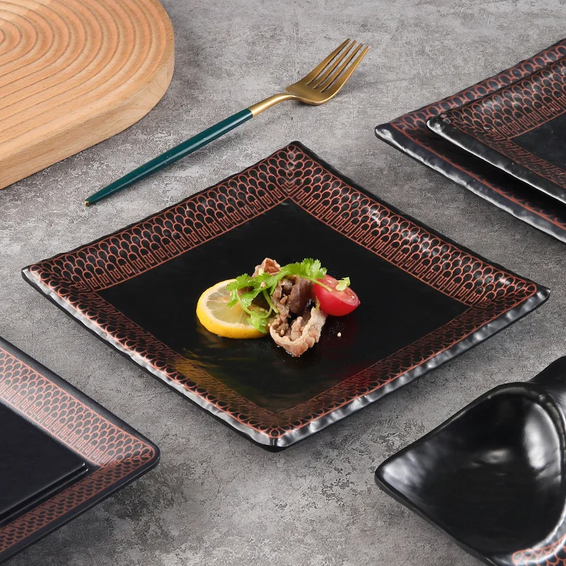 Wholesale Price black vintage tableware retro style platos para restaurantes square dinnerware sets