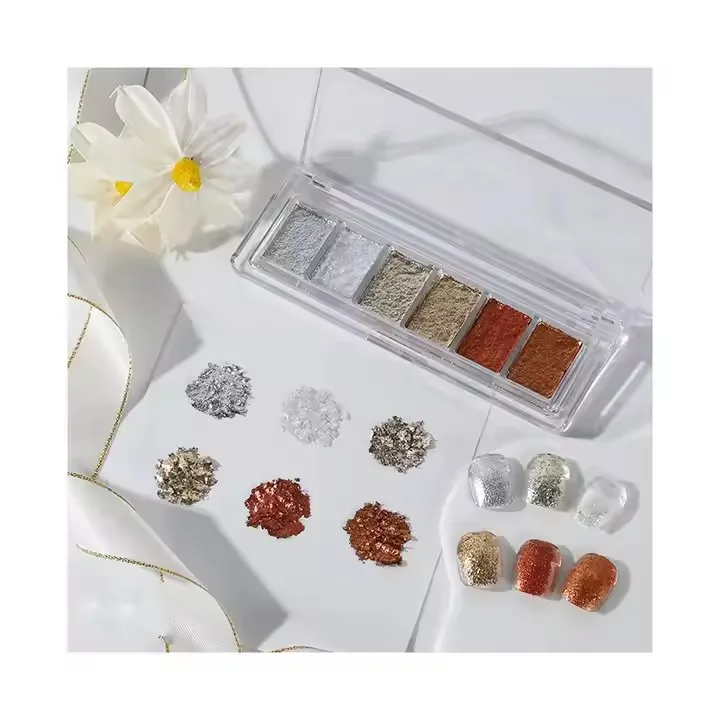 Destly 6 Colors Bling Mud Solid Nail Glitter Powder Shiny Reflective Aurora Mermaid Pigment Opal Flake Chrome Powder