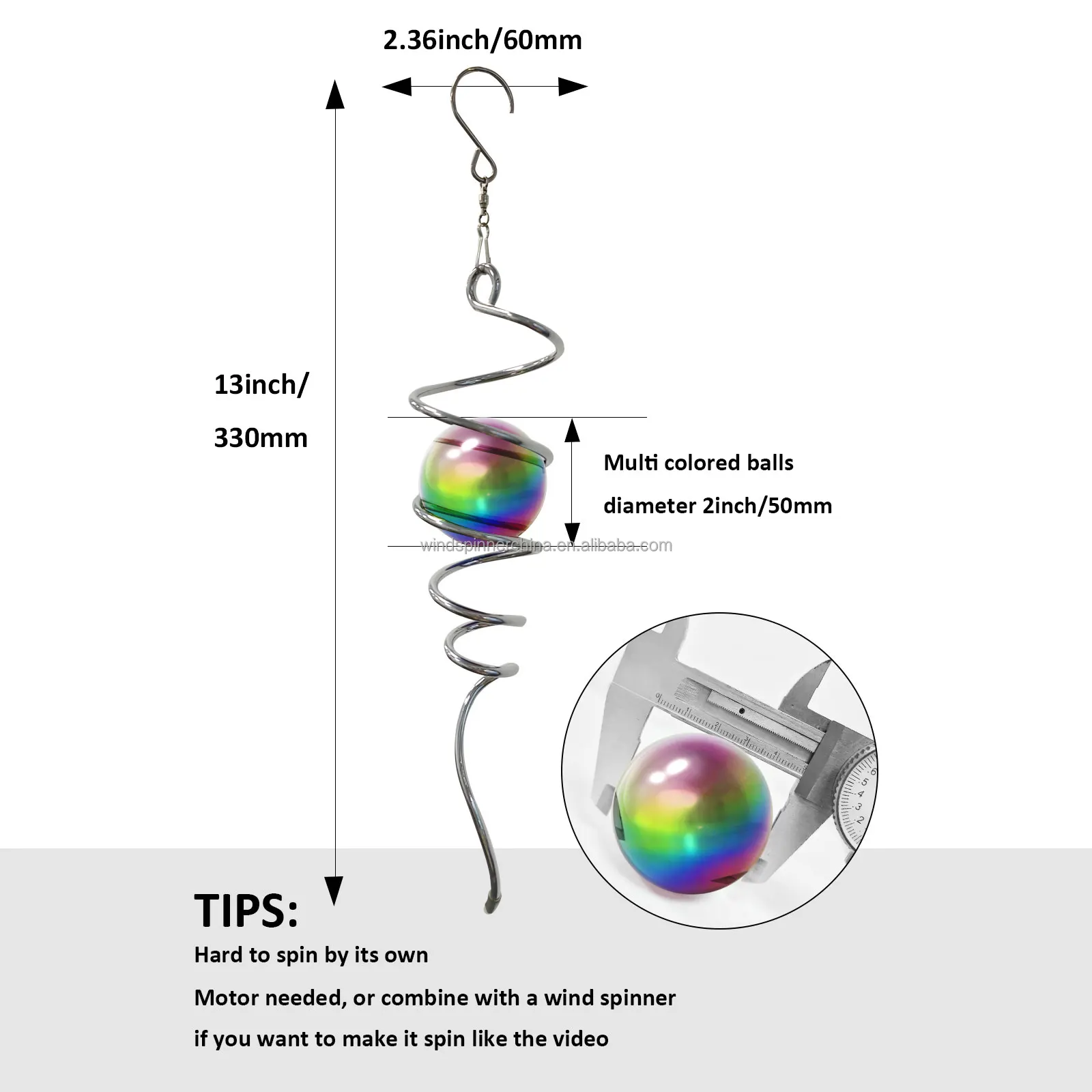 wind spinner--spiral w/stainless steel multi color gazing ball