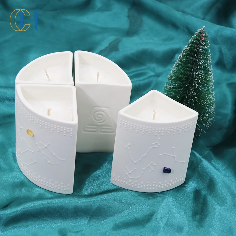 Eco-Friendly Ceramic Jar Natural Scented Soy Candles Luxury Private Label  Zodiac Pattern Crystal Candle