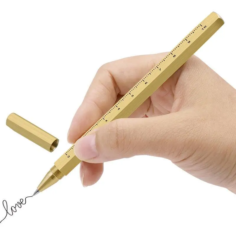 Copper Brass Pen New Year Gifts Hexagon Brass Pen Bolt Action Minimalist Nordic Style Hexagonal Ballpoint Brass Ball Pen