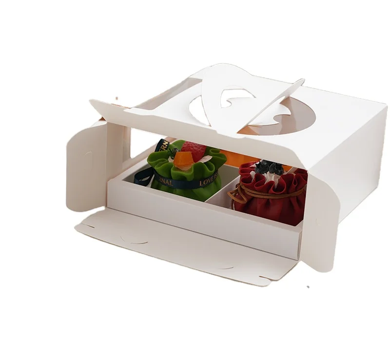 Disposable portable cake dessert paper box custom soy ink egg tart candy baked fold pvc window packaging box with logo