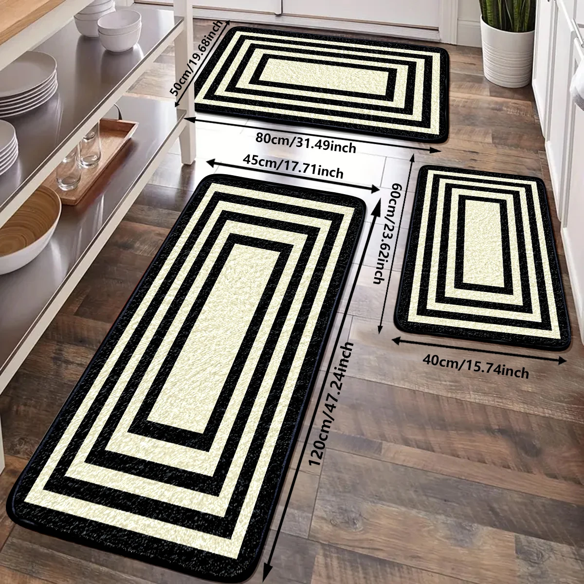 Modern Minimalist: Factory Direct Black Rectangular Pattern Faux Cashmere Rugs - Perfect for Home, Custom Sizes, Multi-Purpose