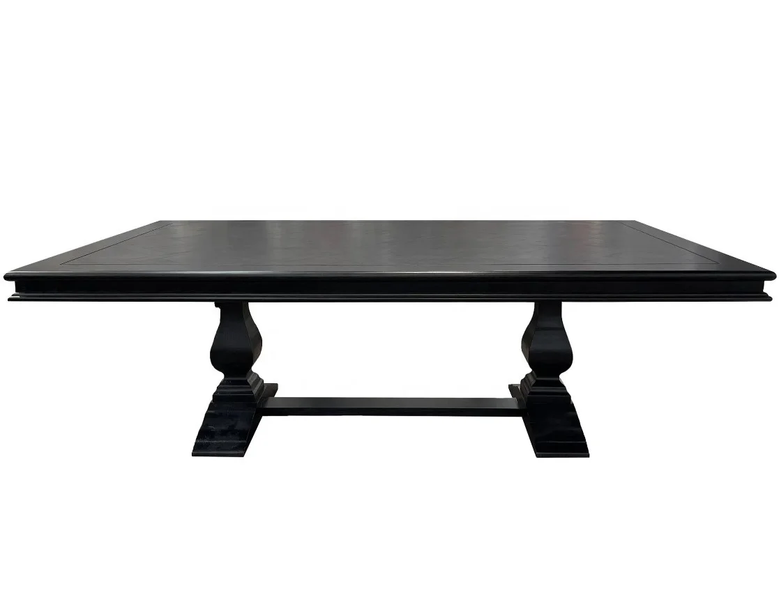 High quality French solid wooden long black Rectangle Parquet dining table designs