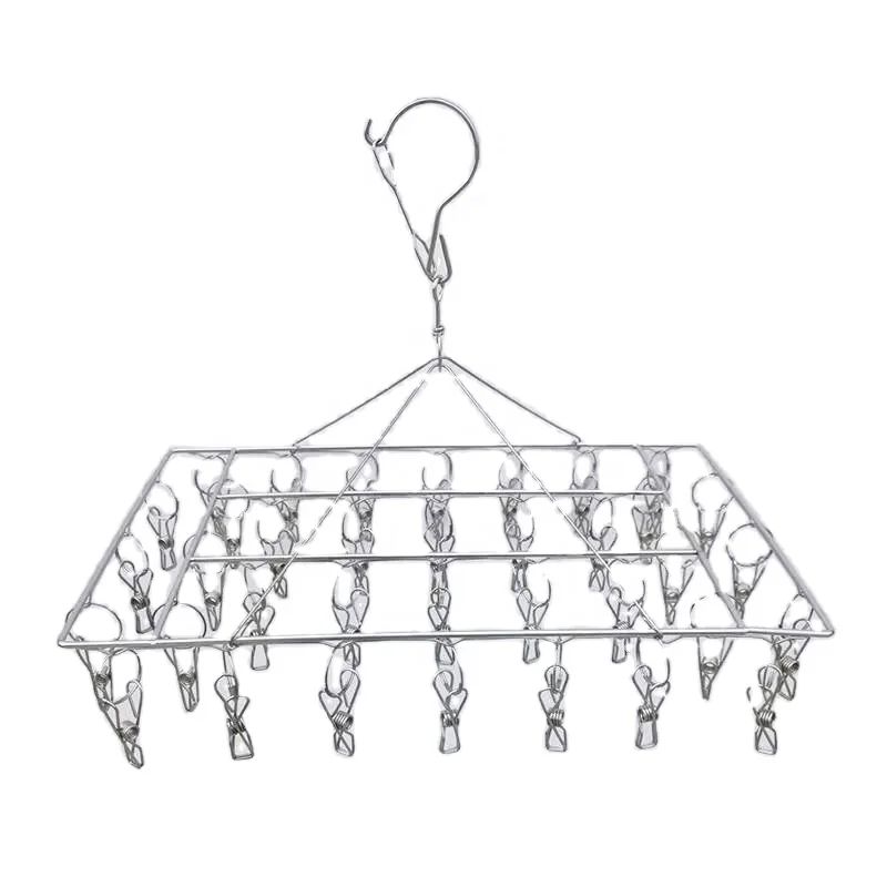 316 Stainless Steel 4.0mm Square clothes Sock hanger and Drying Rack With 34 Pegs Hanger sock and underwear hanger