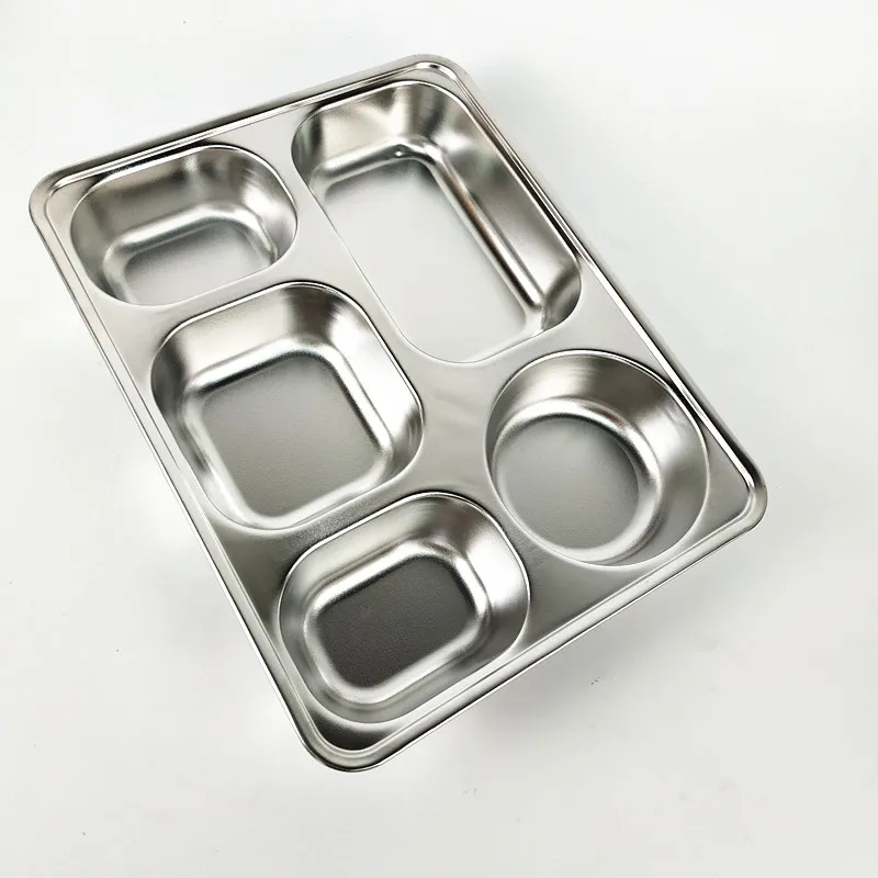 Adult & Kids 5 compartments dinner plate Stainless Steel Rectangular Thali Plate, Metal Thali, Mess Trays for hospital
