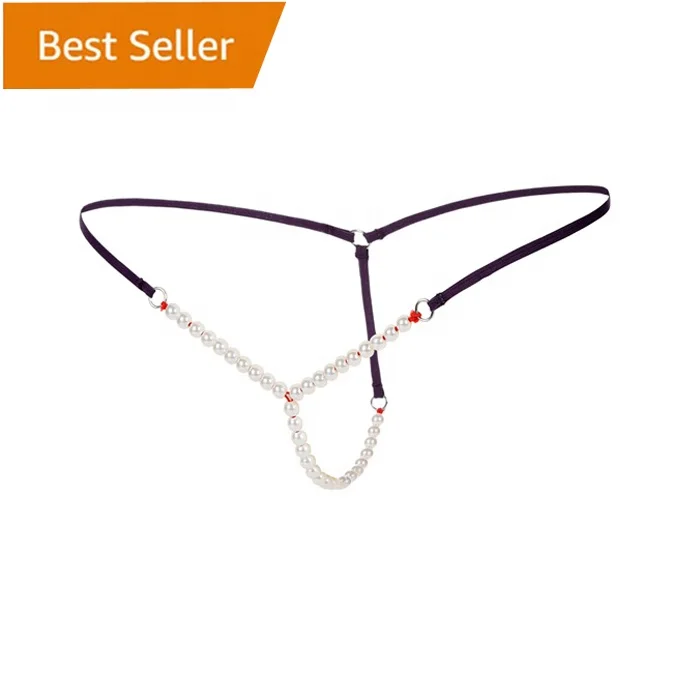Top Selling Womens open crotch Sexy Thongs Beaded Chains Panties Underwear Low Rise T-Back Underpants Lingerie with Pearls Ball