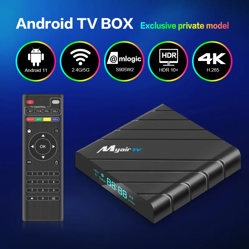 OEM Original Amlogic S905W2 Quad Core Internet TV Box Free Channels Myair IPTV TV Box Android 11