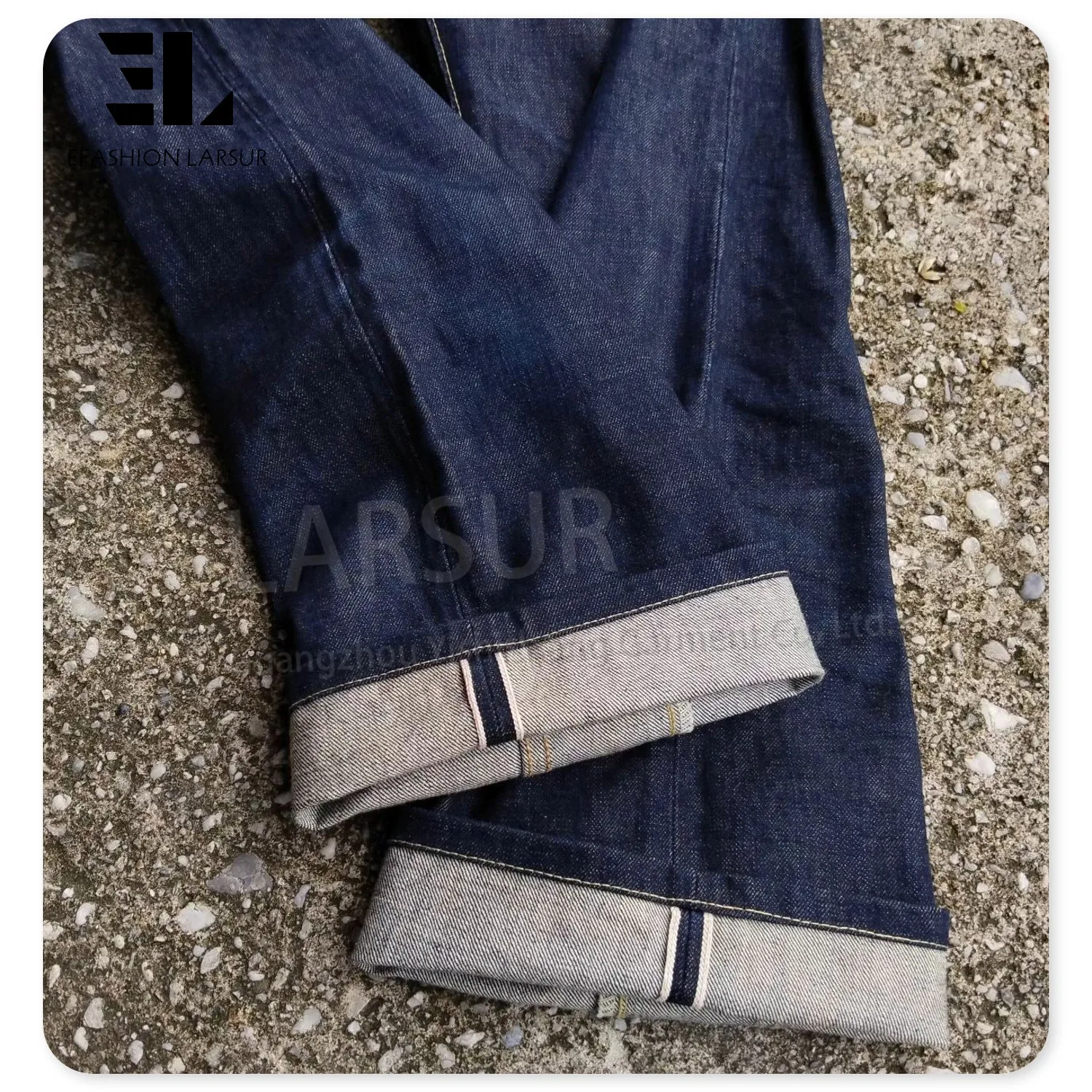 LARSUR Custom denim manufacturer button fly selvedge denim pants men slim fit straight selvedge jeans men Japanese style