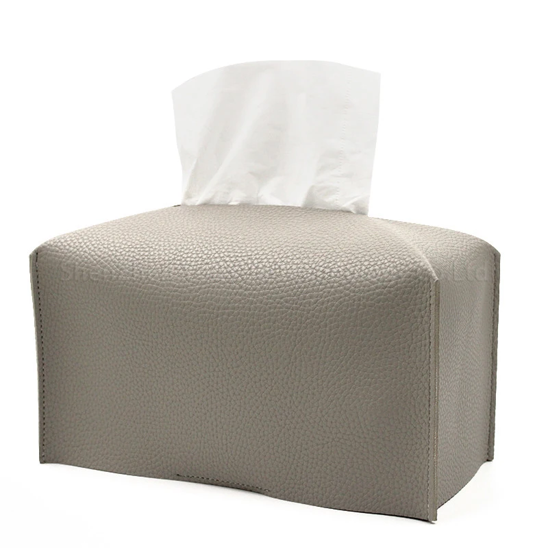 Soft PU Leather Tissue Box Rectangular Custom Logo Tissue Box Holder With Stick On Bottom For Living Room Kitchen