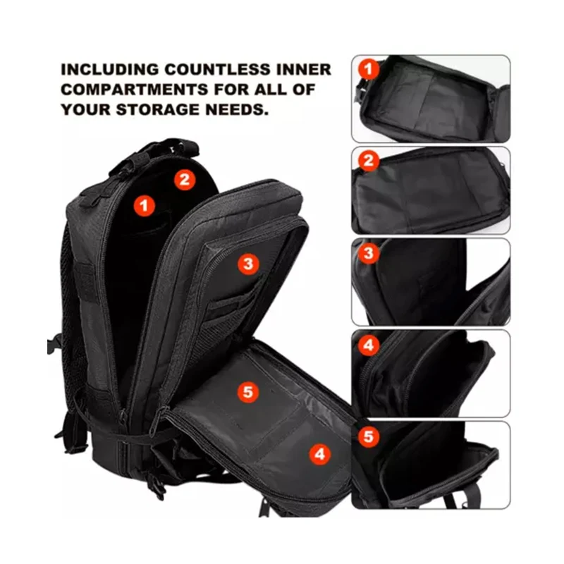 Unisex 30L Tactical Backpack Shoulder Strap Large Capacity Oxford Lining Zipper Closure Camping Hiking Outdoor Sports Travel